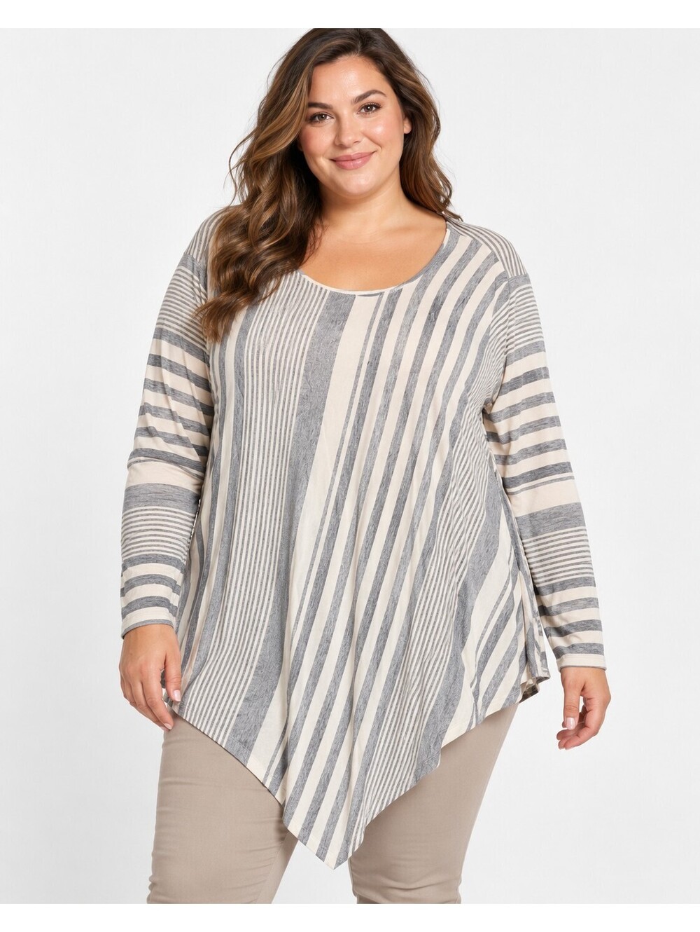 Cyrus Plus Size 3X Asymmetrical Hem Striped Long Sleeve Top
